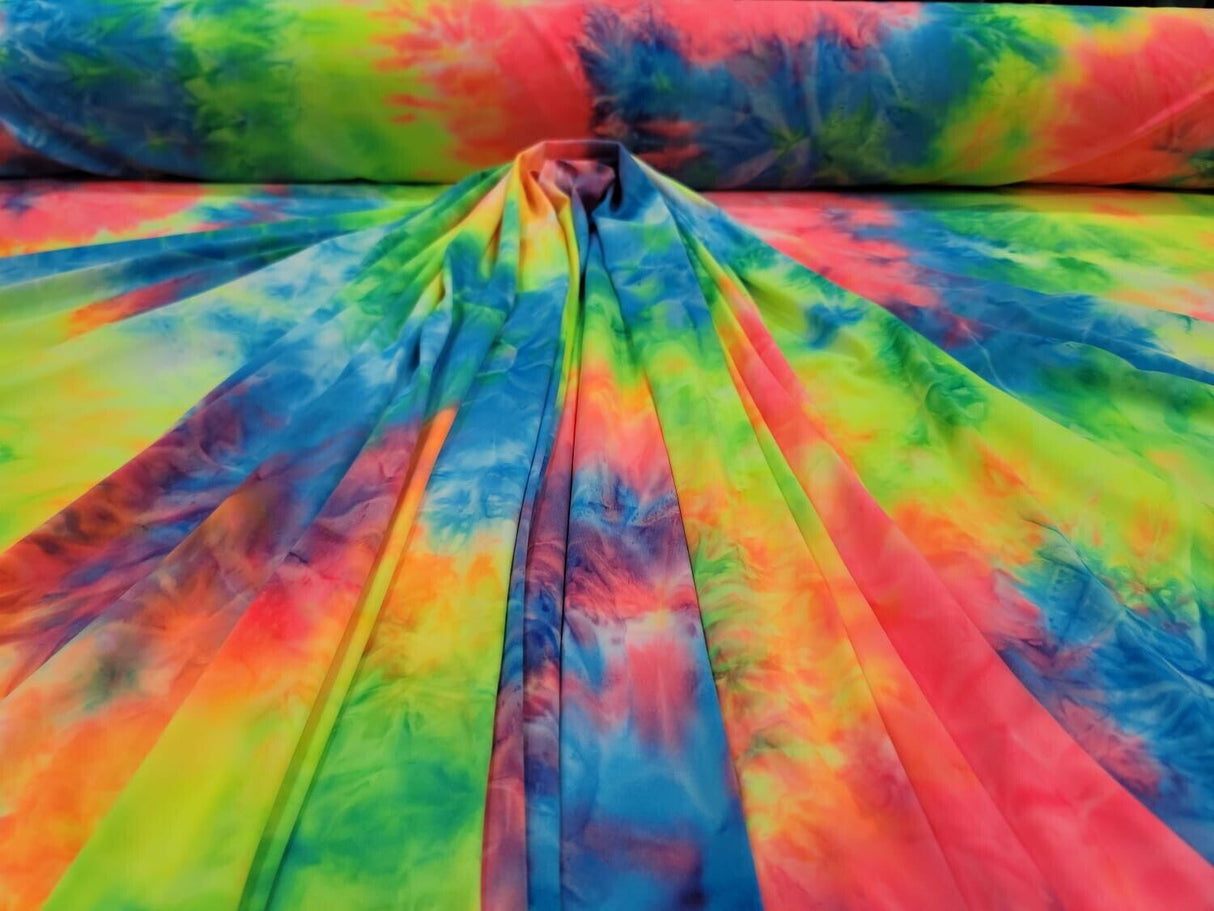 Multicolor Spandex Fabric Neon Tie-Dye