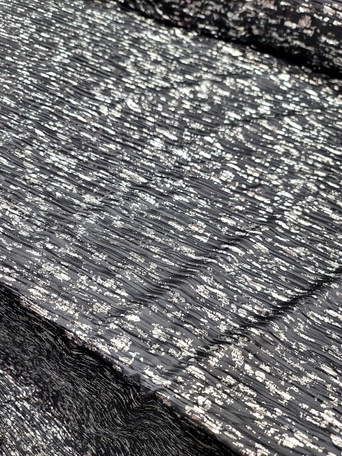 Stretch Pleated Fabric Charcoal Silver