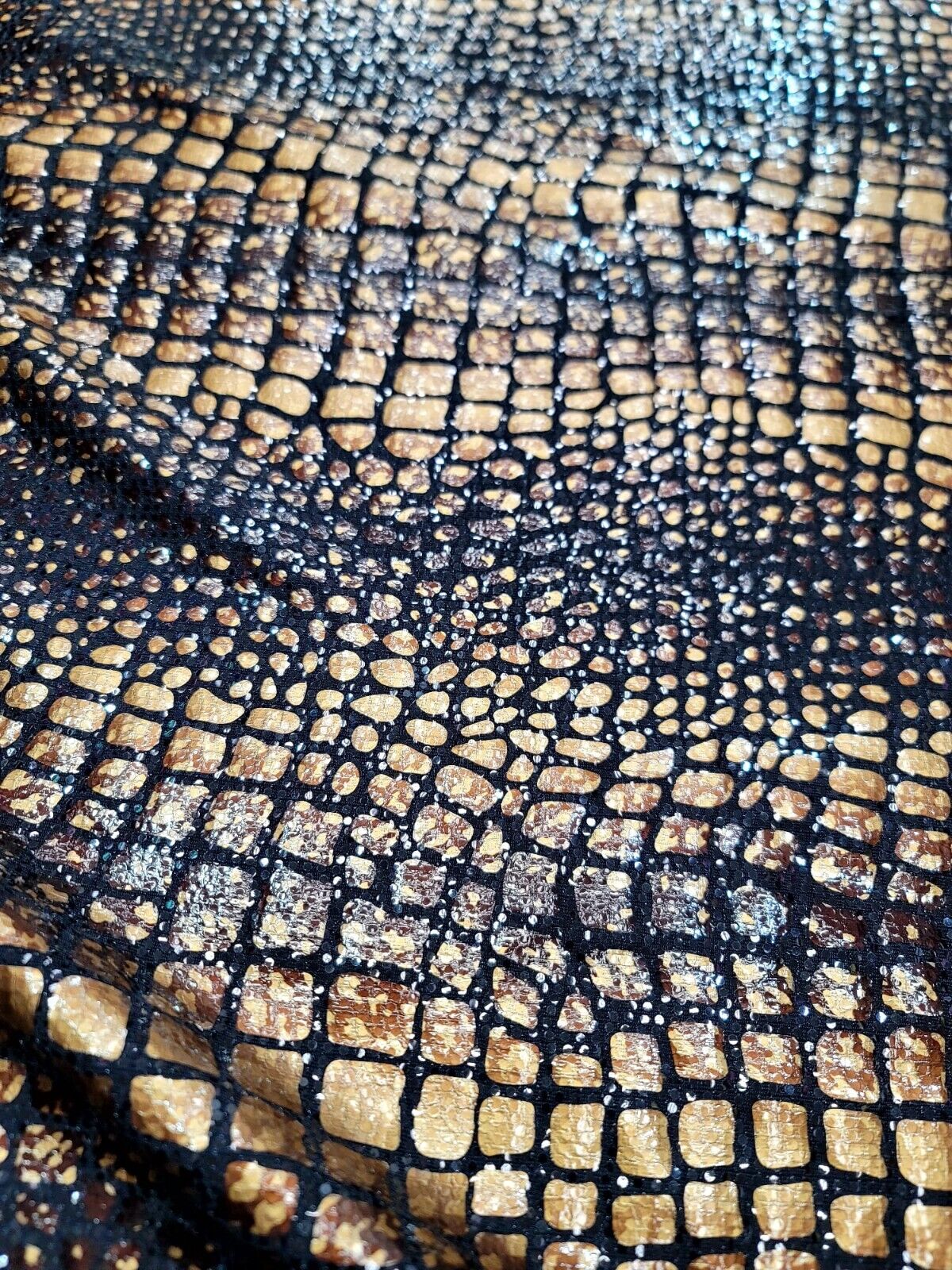 Sequin Stretch Fabric Brown Golden Desert Python Print