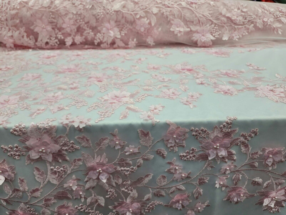 Pink 3D Floral Lace