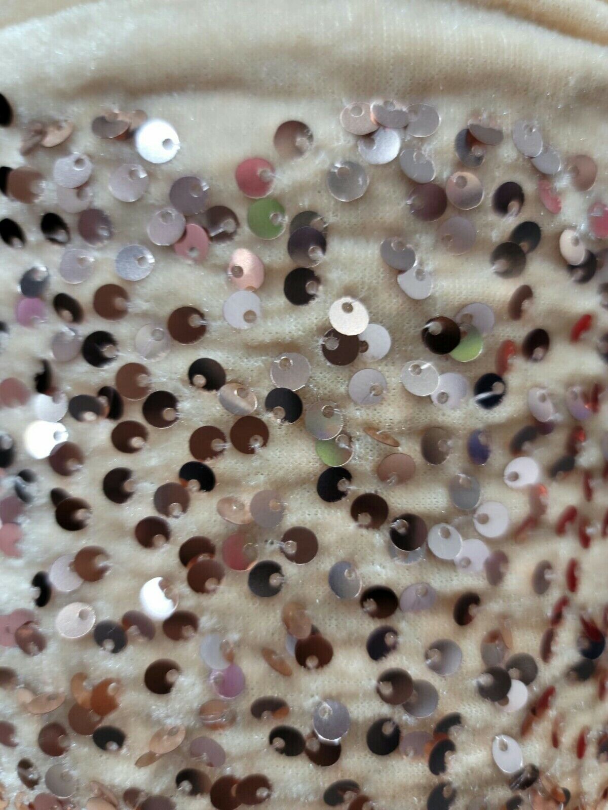 Stretch Velvet Fabric with Embroidery and Sequins Champagne Beige