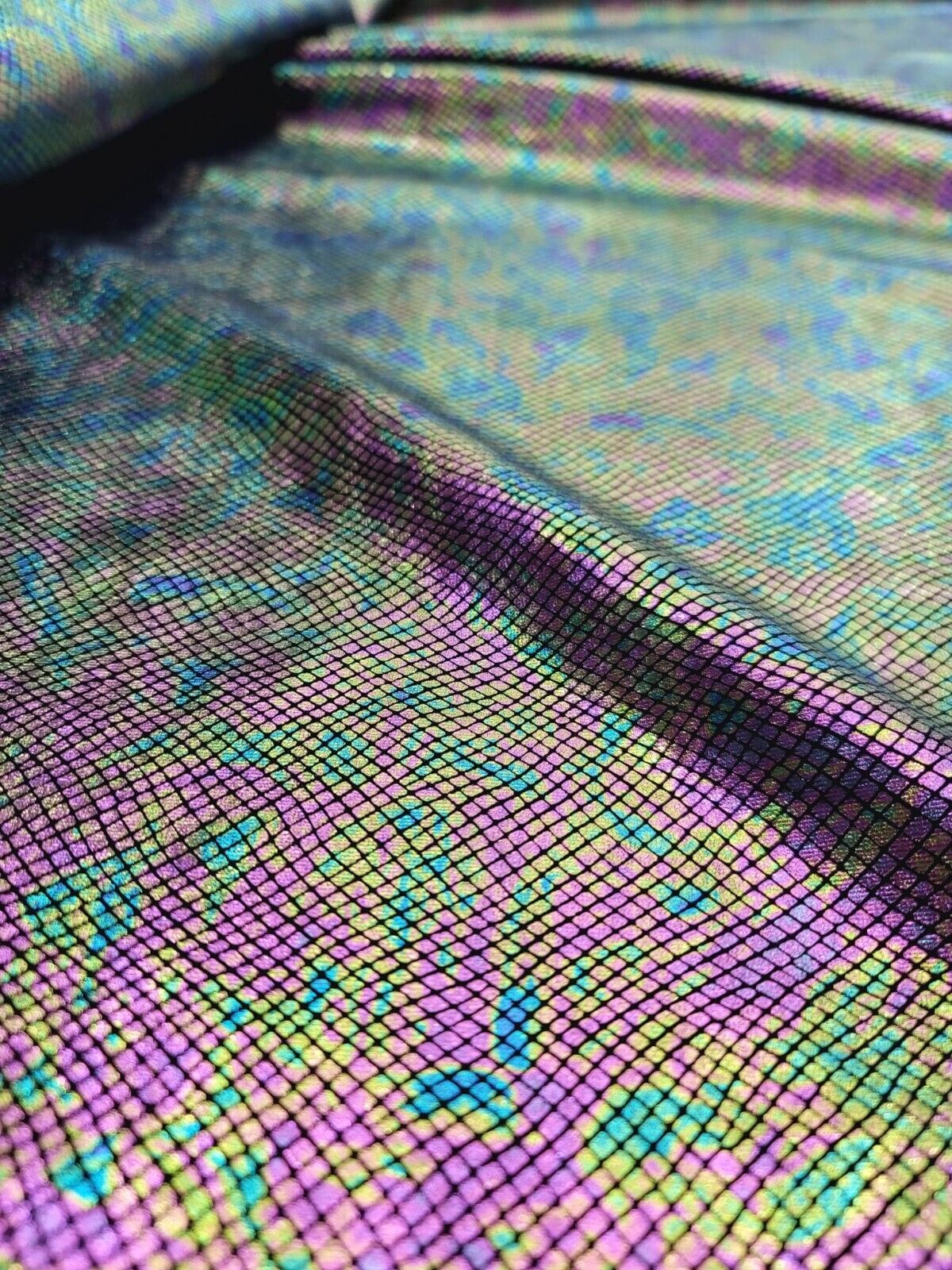 Stretch Velvet Foil Fabric Iridescent Black Green Purple
