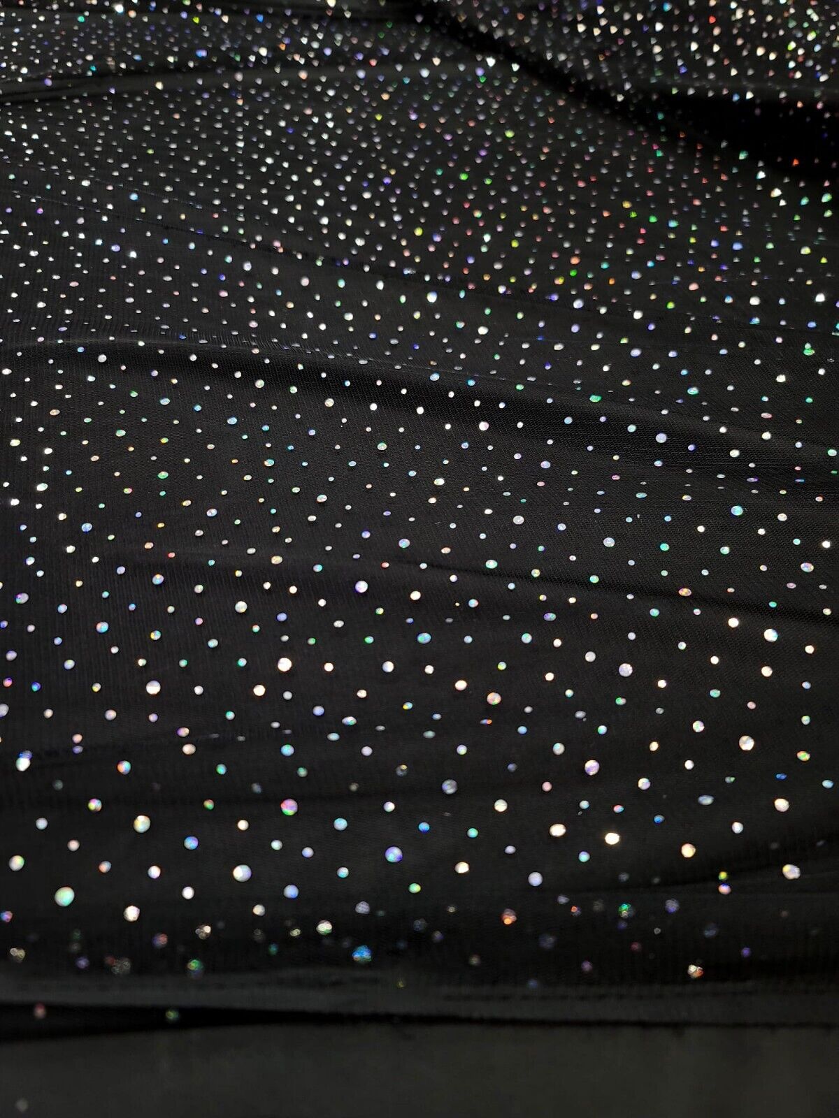 Black Stretch Mesh Iridescent Sequins Fabric