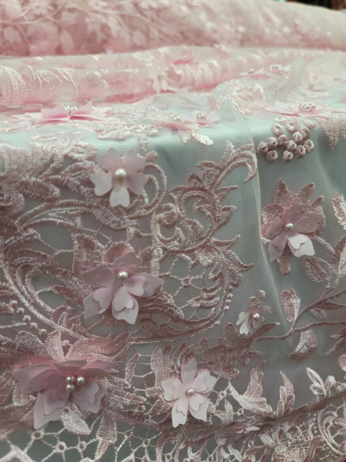 Pink 3D Floral Lace