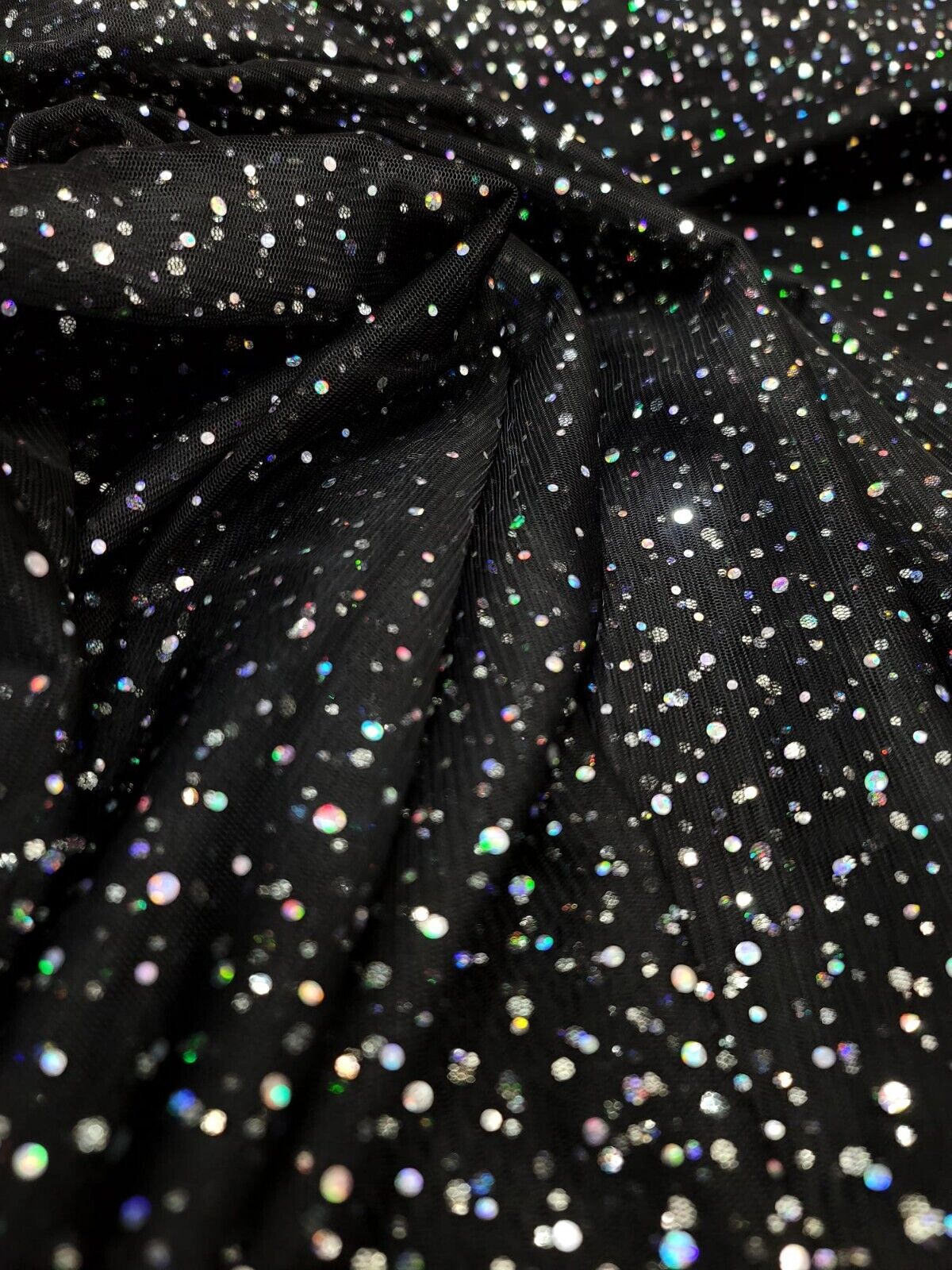 Black Stretch Mesh Iridescent Sequins Fabric