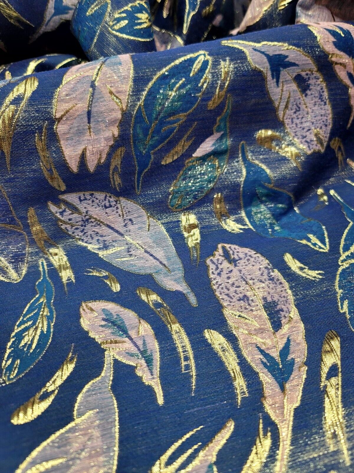Brocade Jacquard Feather Embossed Teal Lavender Royal Blue