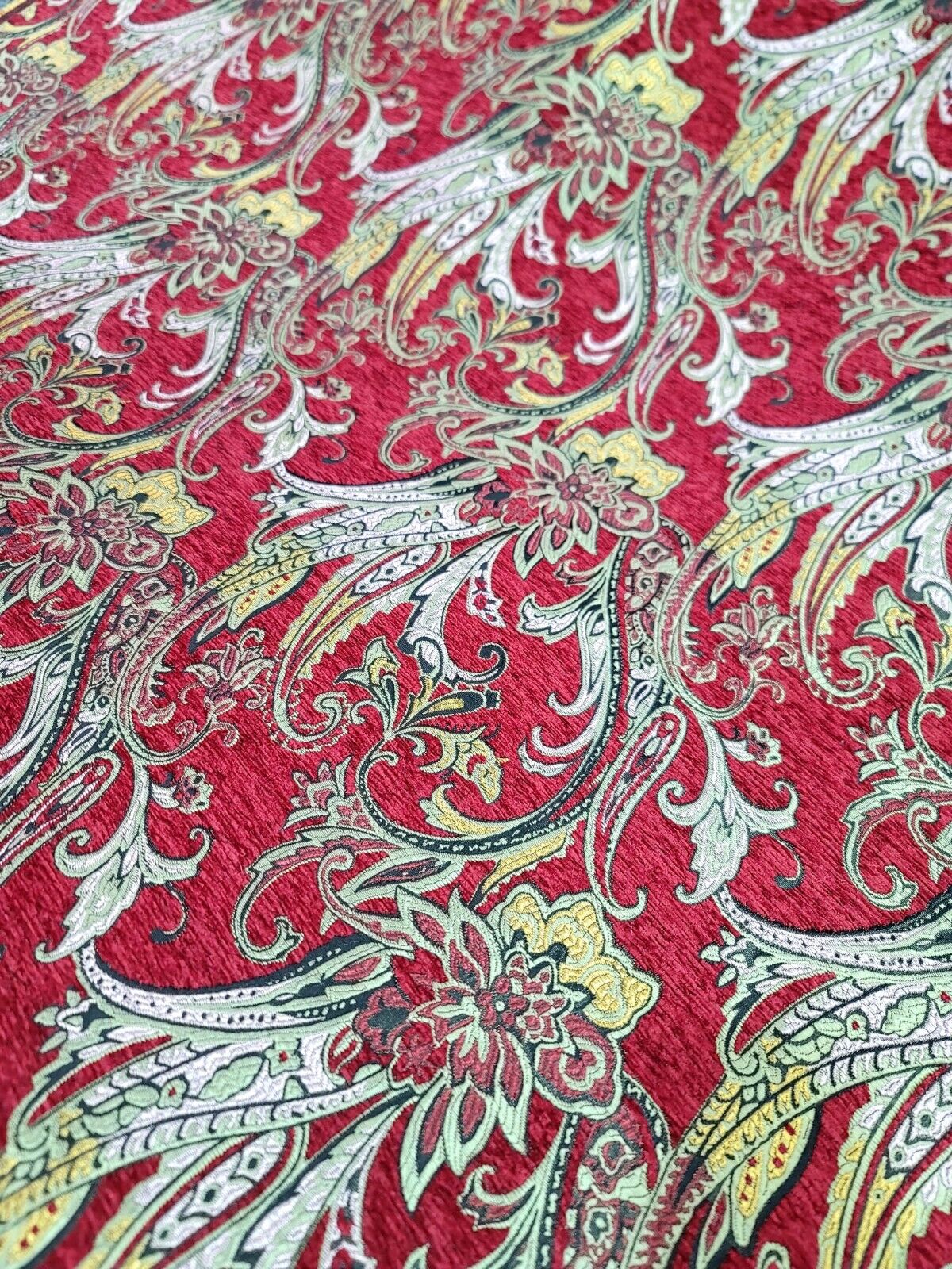 Red Gold Floral Damask Brocade Fabric