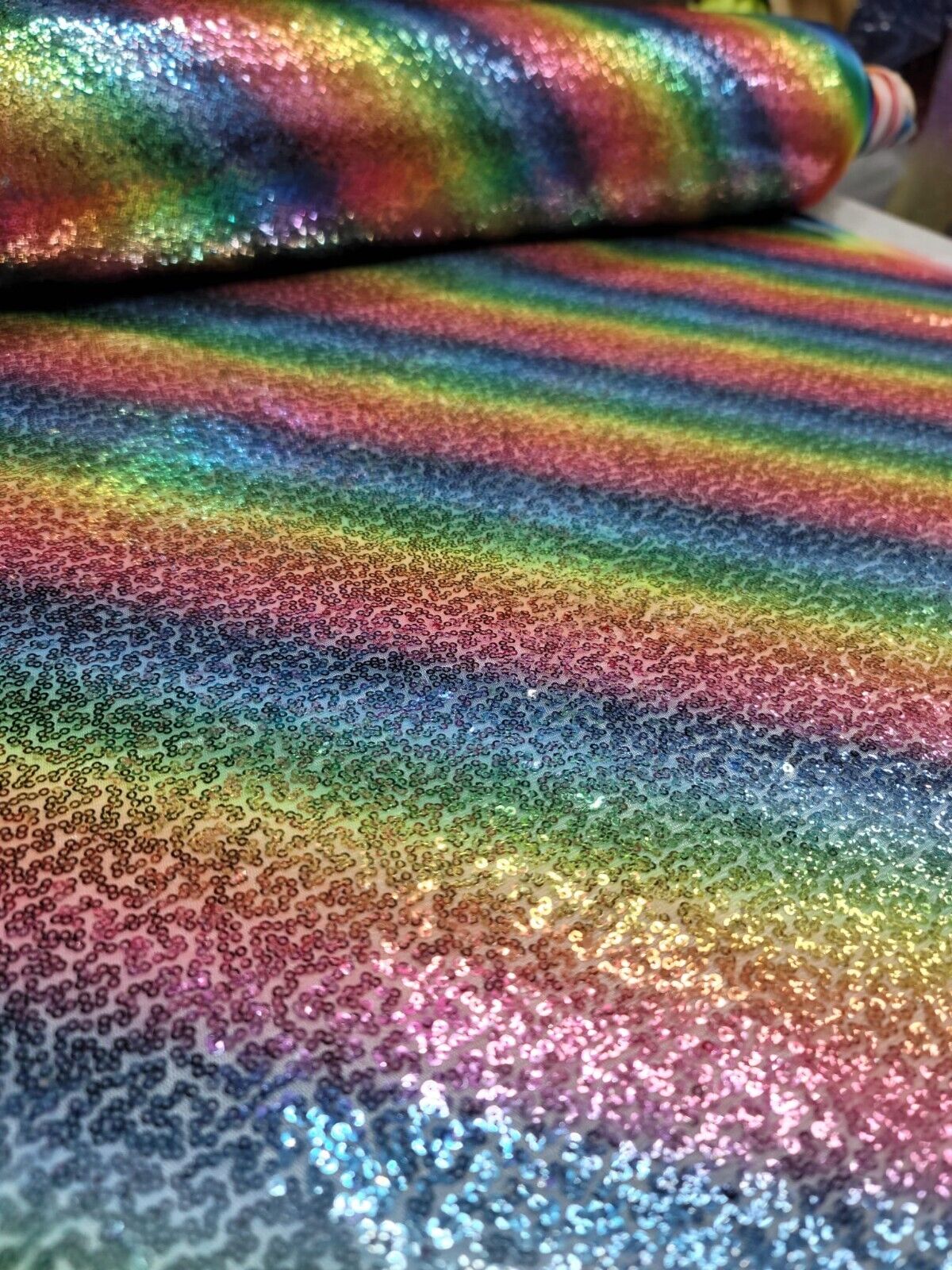Rainbow Sequin Stretch Mesh Fabric