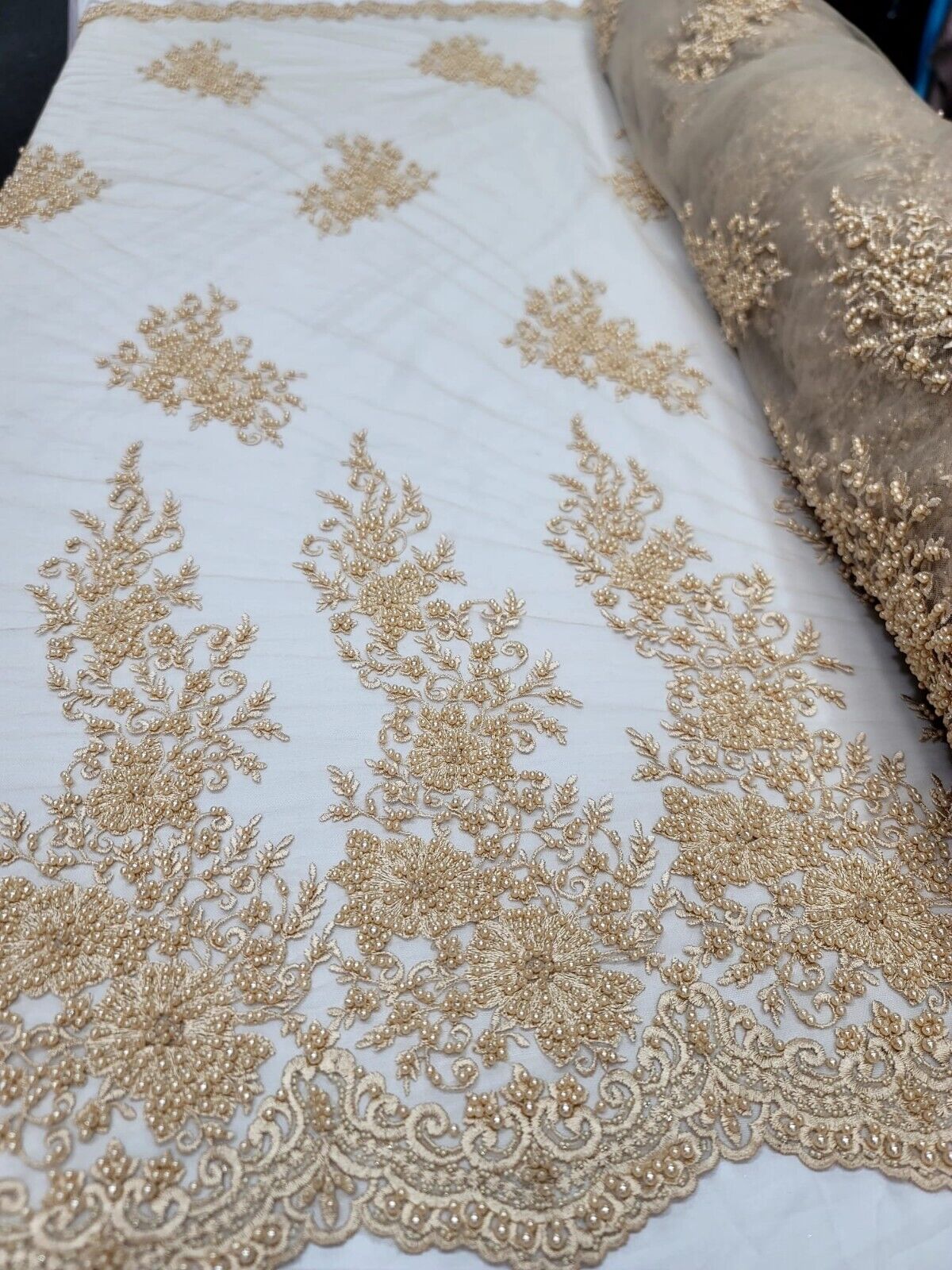 Beaded Embroidered Bridal Lace Champagne