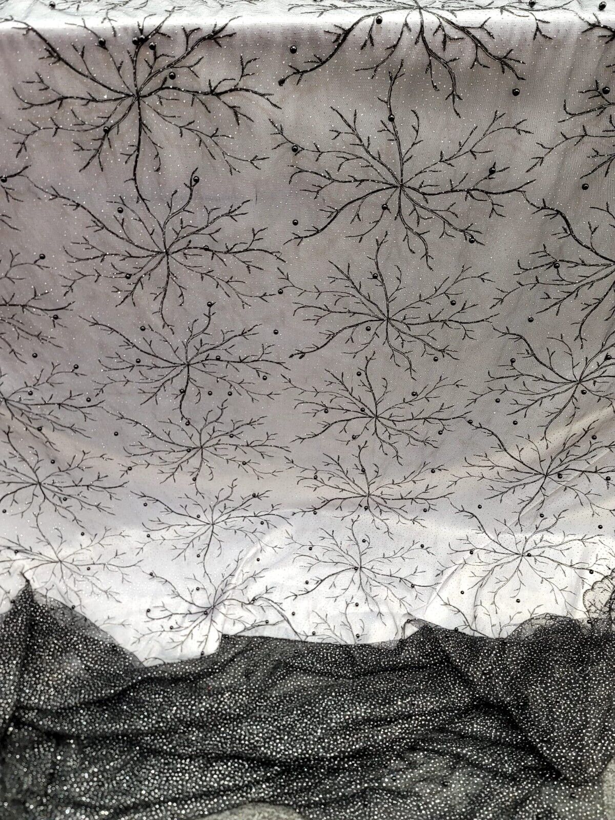 Embroidered Bridal Lace Fabric Black Silver