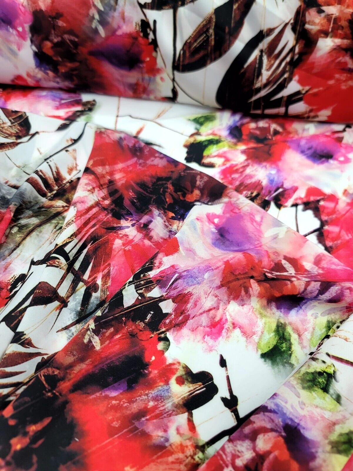 Floral Chiffon Fabric Pink Red Purple