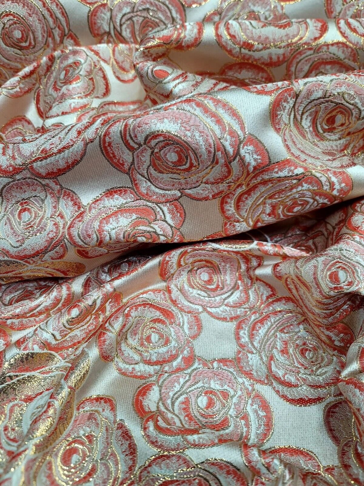 Brocade Jacquard Floral Coral Gold
