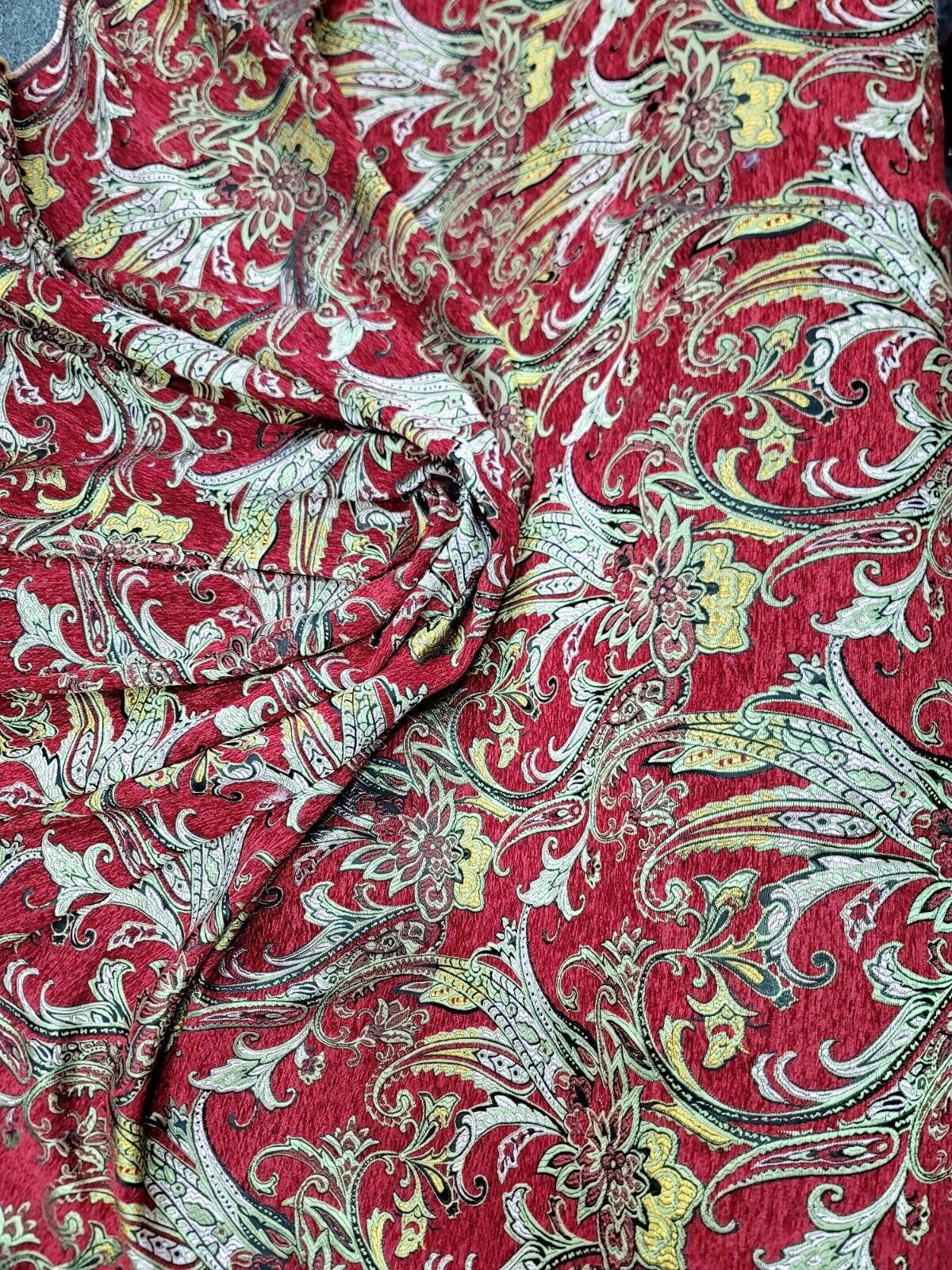 Red Gold Floral Damask Brocade Fabric