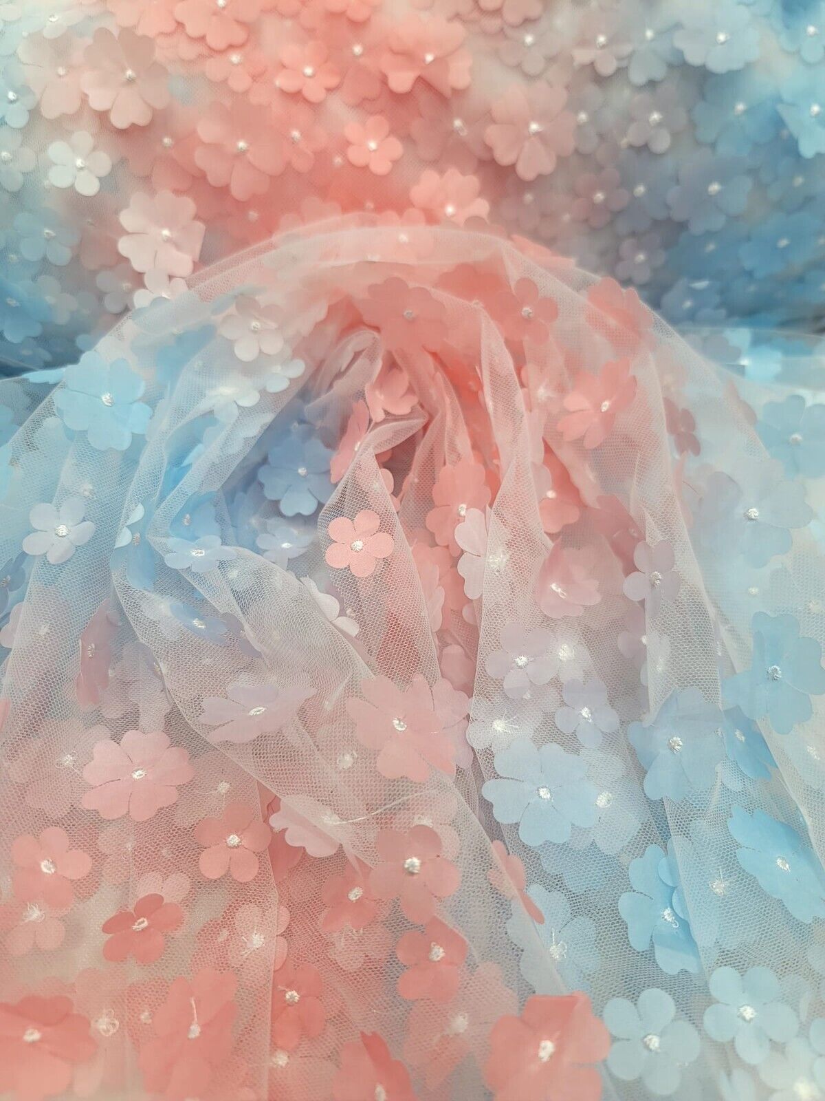3D Floral Lace Multicolor Coral Blue
