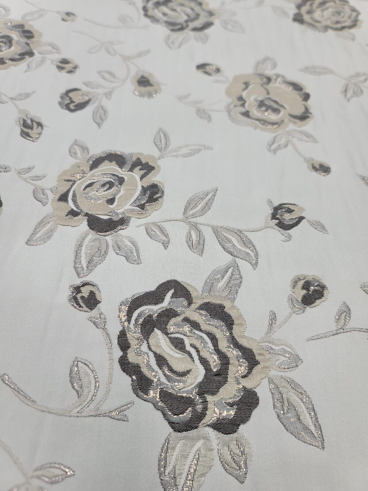 Brocade Jacquard Floral Fabric Beige Gold