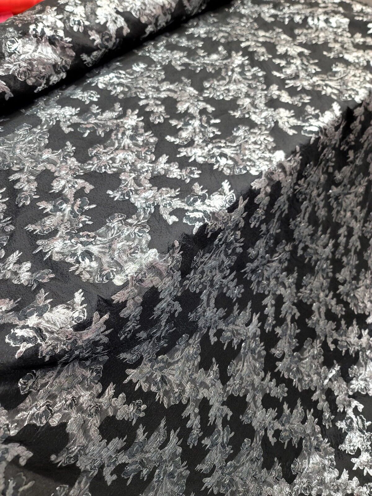 Black Organza Brocade Silver Floral Fabric