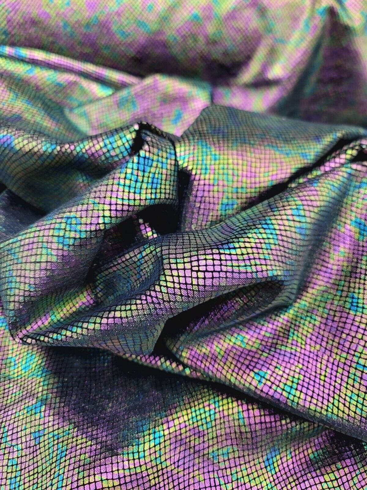 Stretch Velvet Foil Fabric Iridescent Black Green Purple