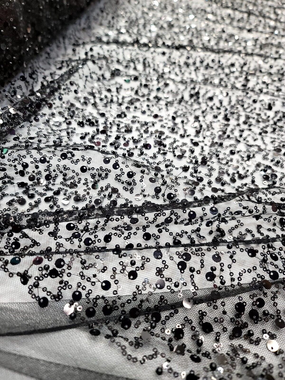 Black Beaded Lace Fabric
