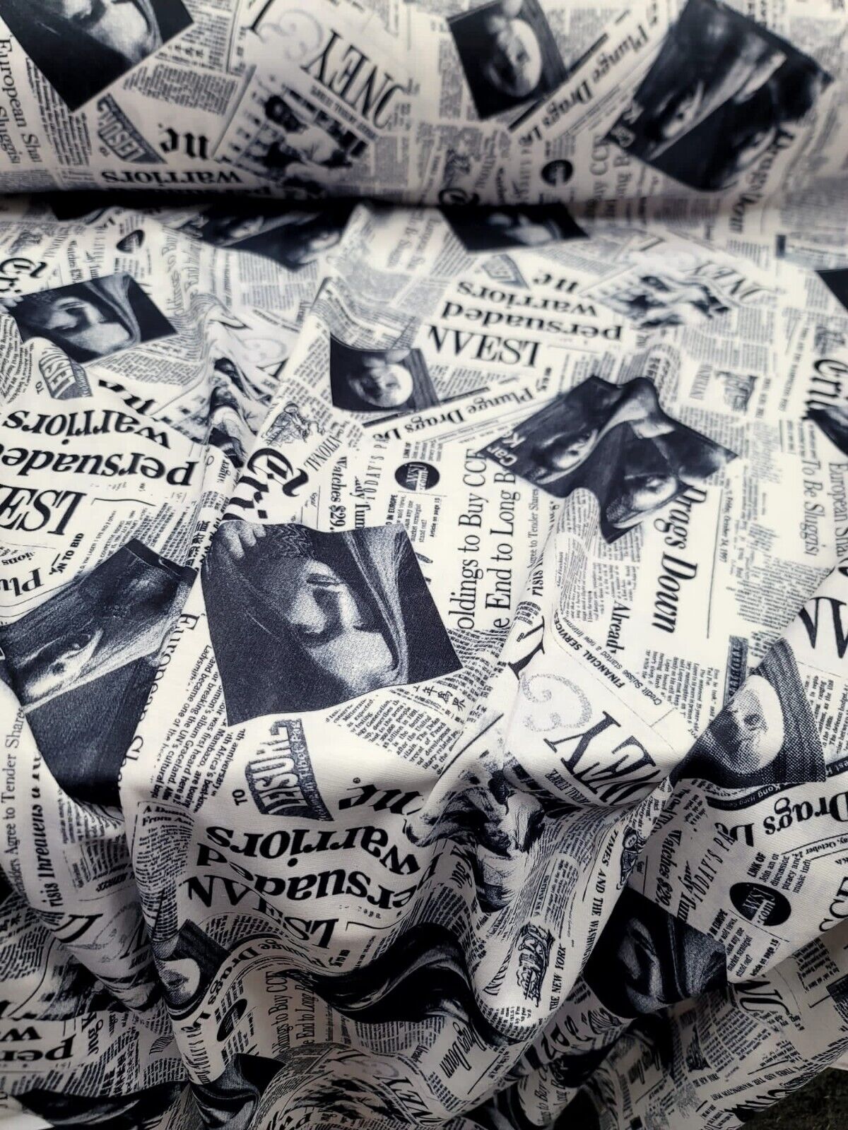 Cotton Newspaper Print Fabric Black and White