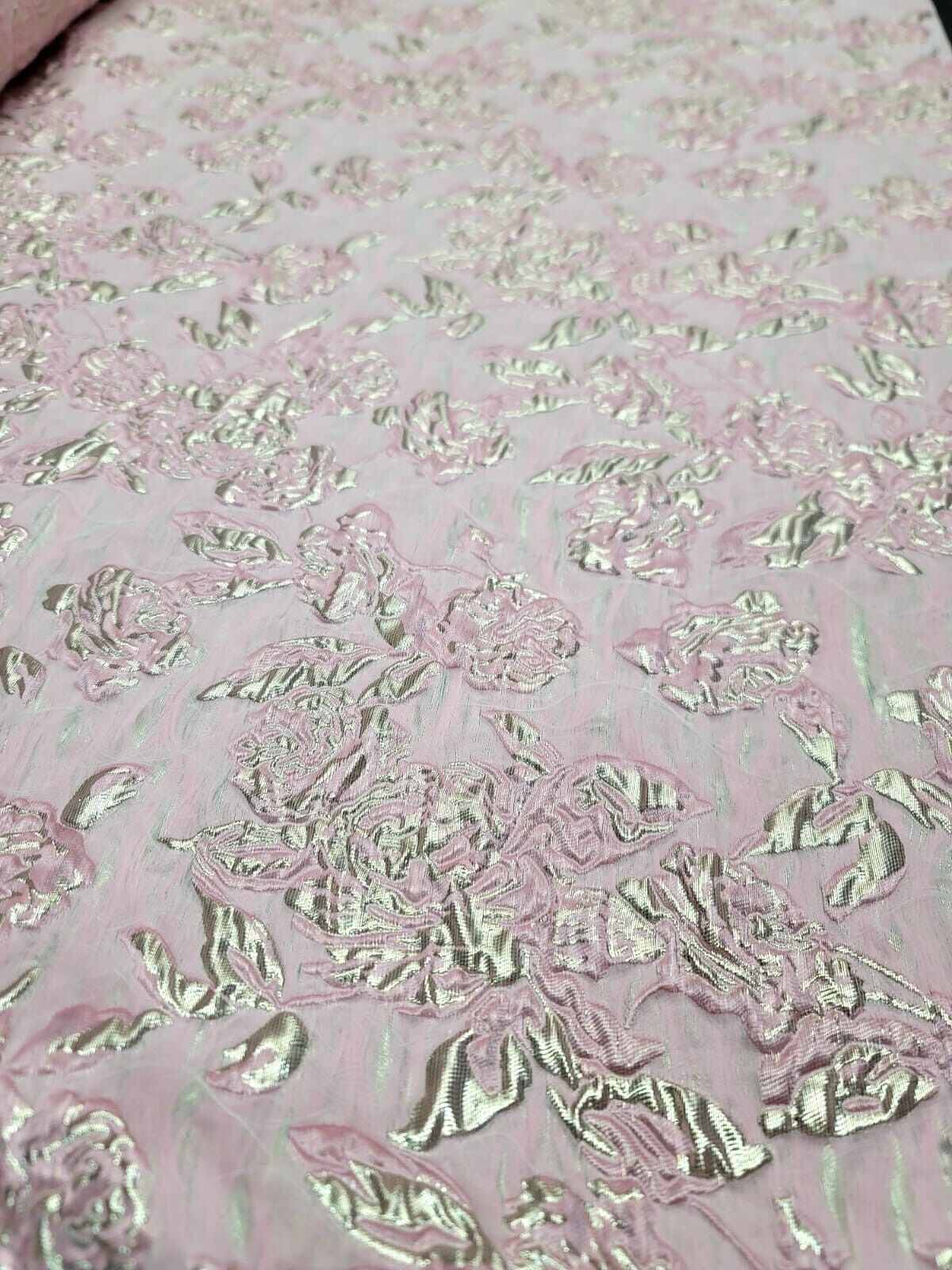 Brocade Jacquard Fabric Rose Pink Gold Metallic
