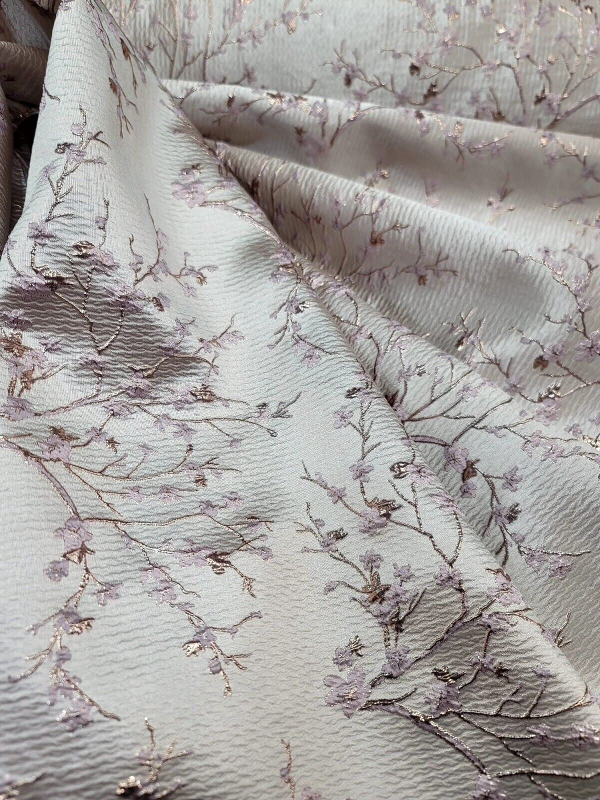 Metallic Floral Brocade Fabric Beige Pink Flowers