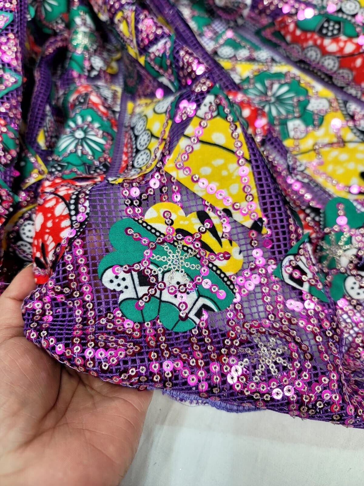 African Lace Lavender Embroidery Sequins Lace Fabric