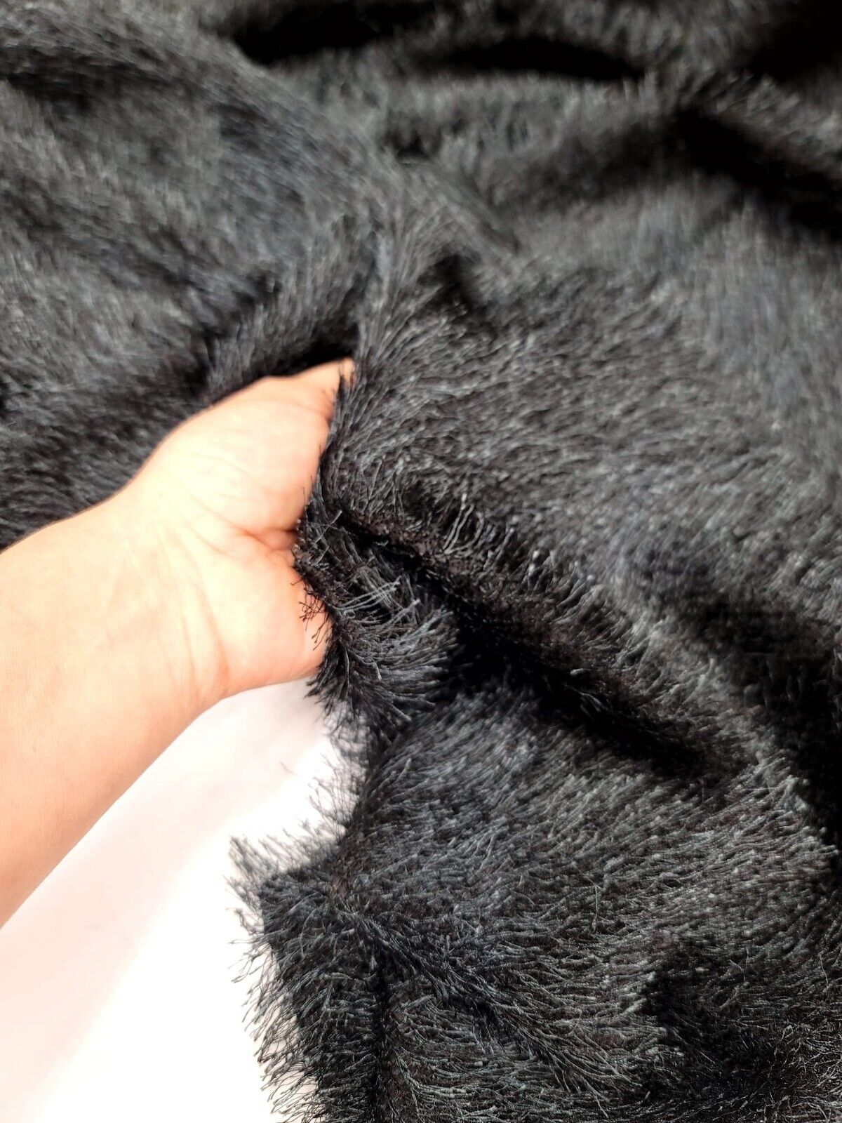 Stretch Faux Shaggy Fabric Eyelash Black Teal