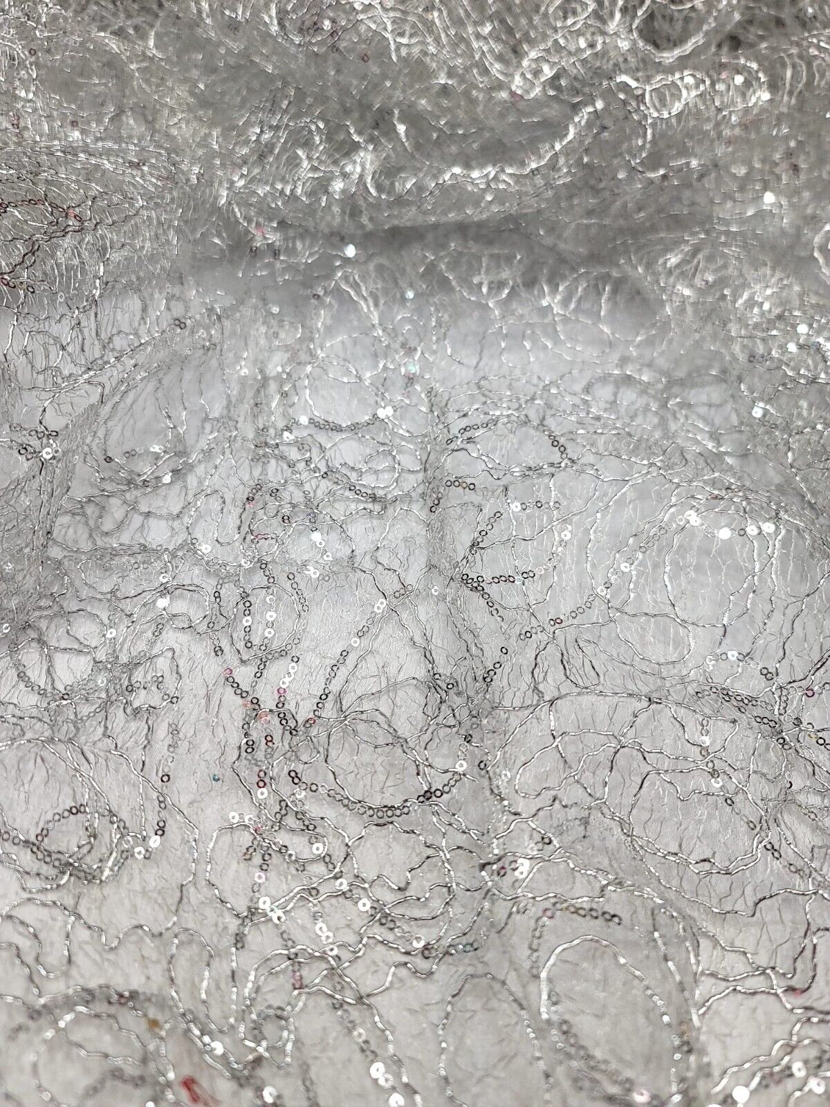 Sequin Mesh Spider Web Fabric Silver
