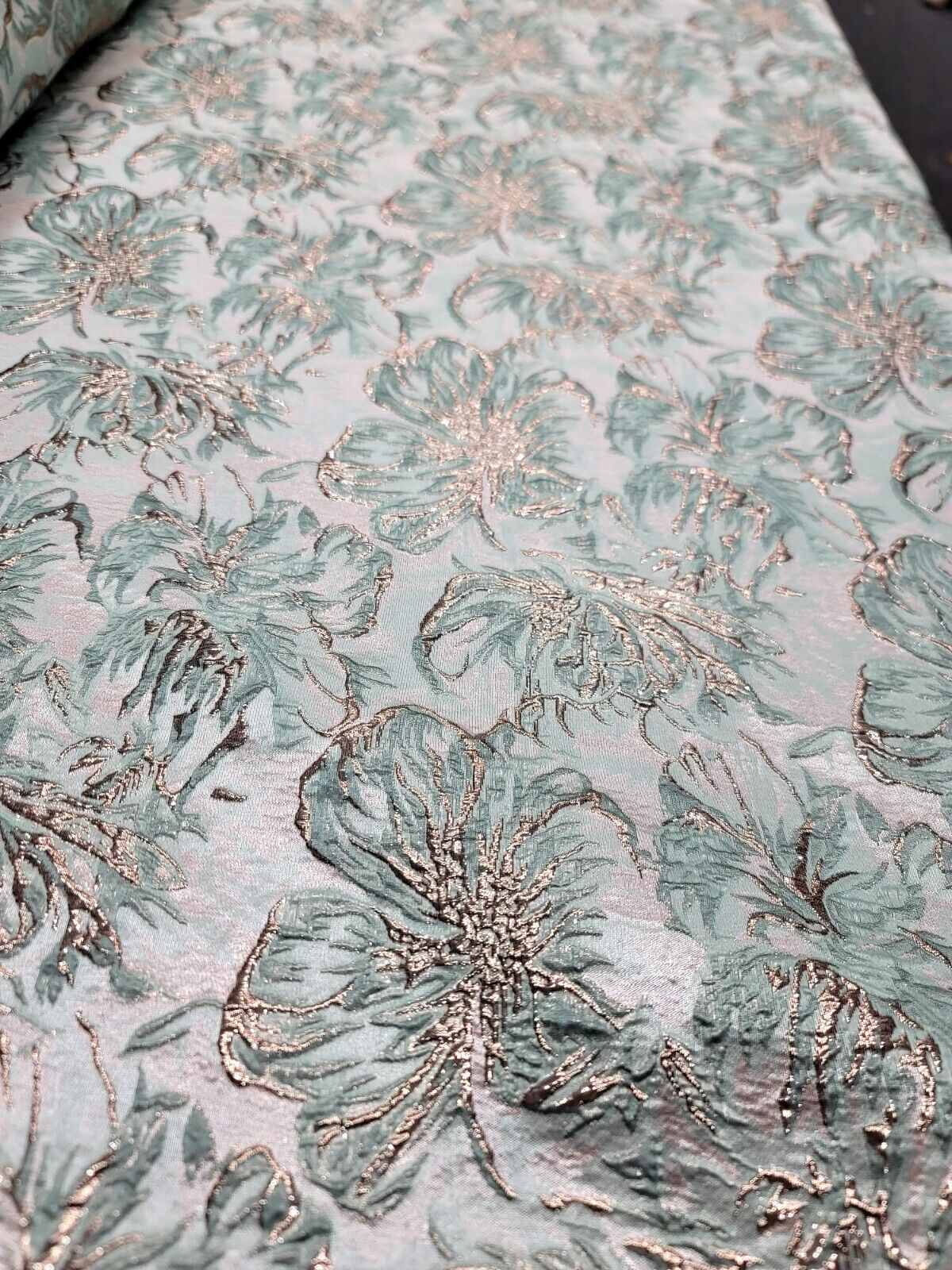 Brocade Jacquard Floral Brocade Mint Green Rose Gold