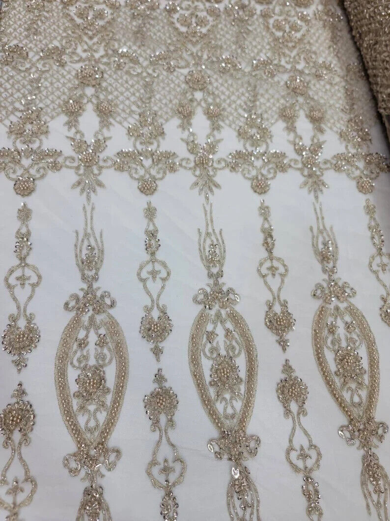 Beaded Lace Embroidery Floral Champagne