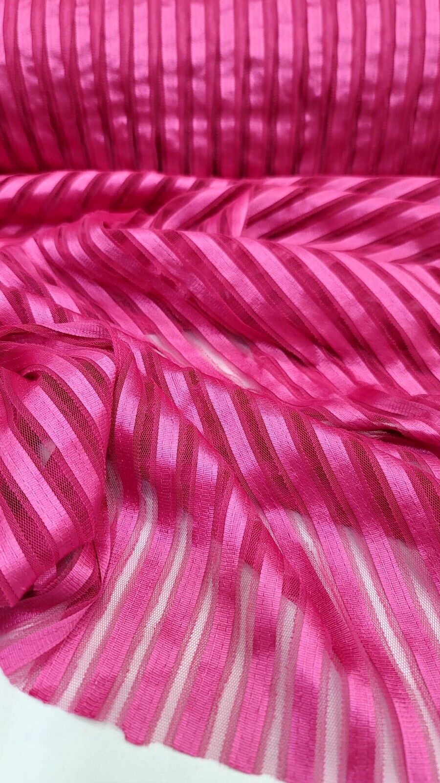 Embroidered Lace Fabric Fuchsia Ribbon Mesh