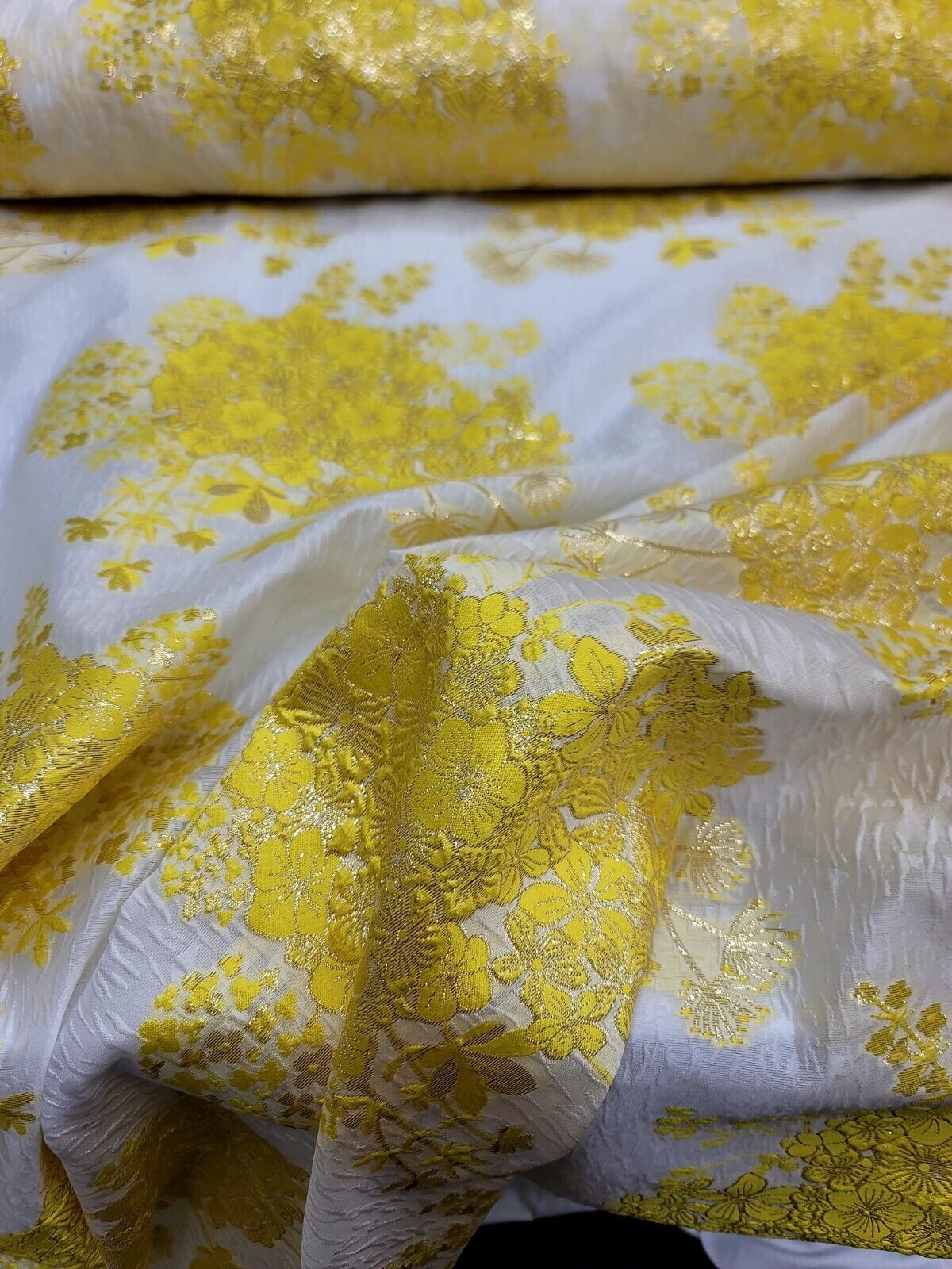 Floral Brocade Fabric on White Organza