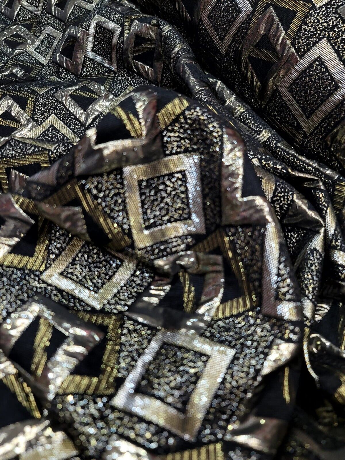 Brocade Jacquard Black Gold Geometric