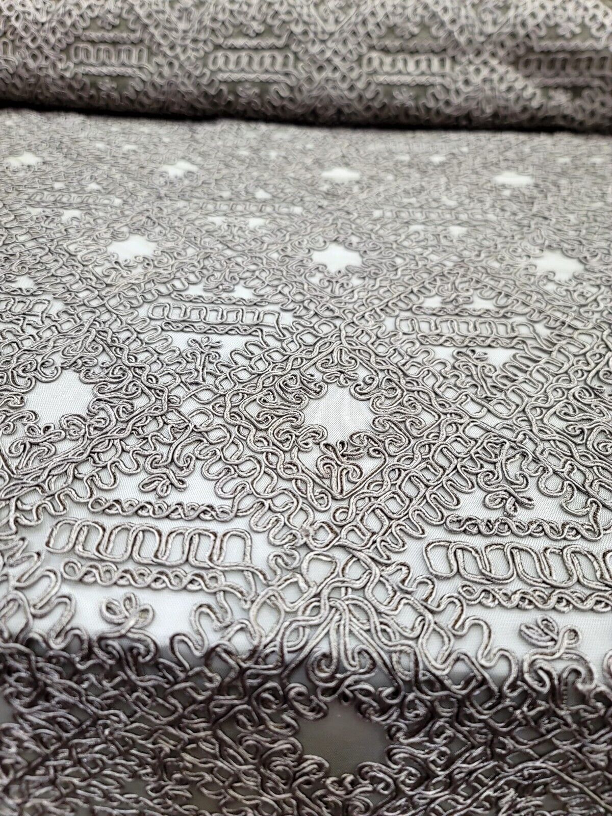Embroidered Ribbon Lace Fabric Dark Olive Green