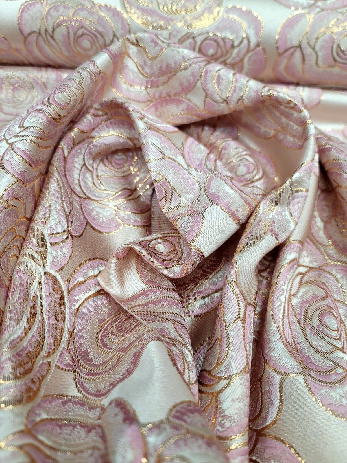 Brocade Jacquard Pink Rose Floral Beige