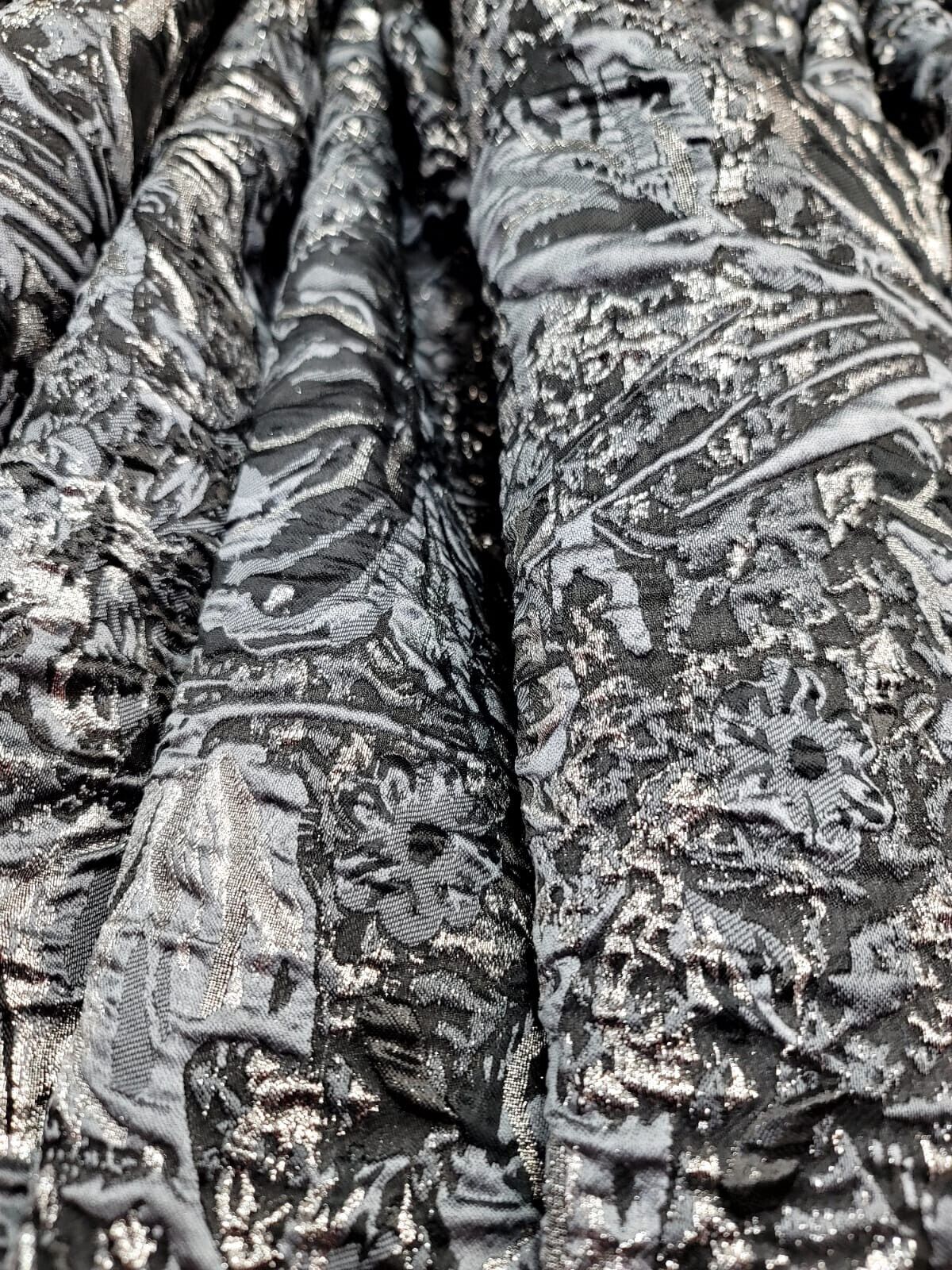 Floral Brocade Fabric Gray Metallic