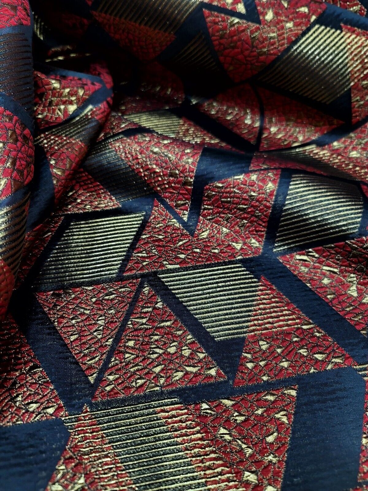 Black and Red Gold Metallic Brocade Fabric