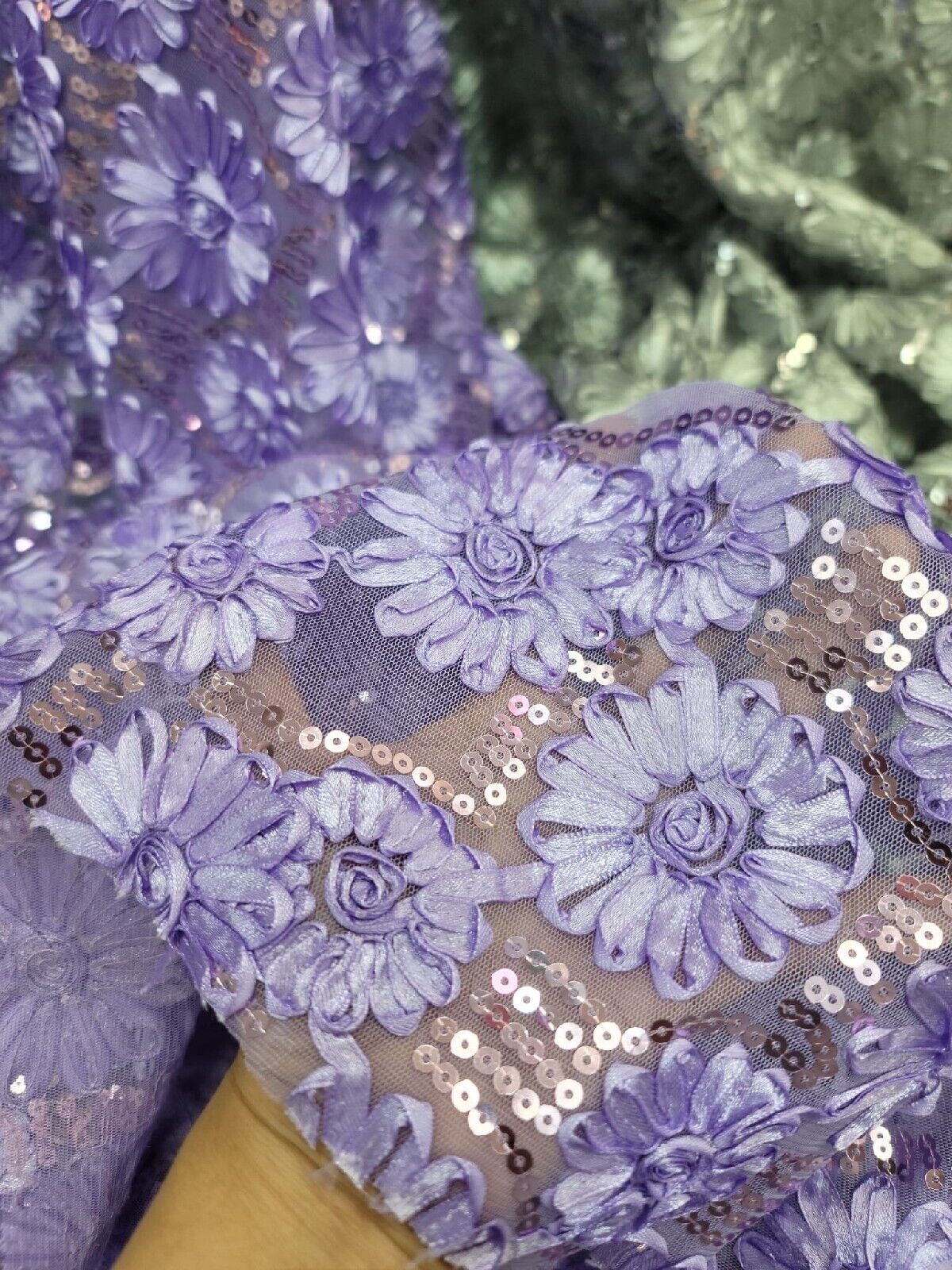Sequined Lace Embroidery Fabric Lavender