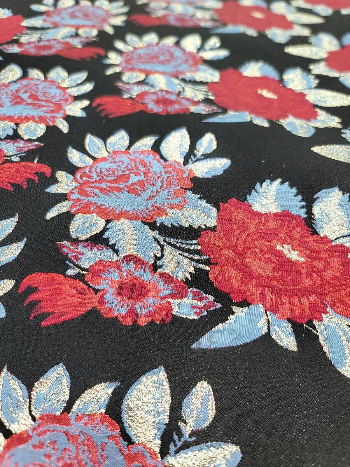 Brocade Jacquard Floral Black Fabric