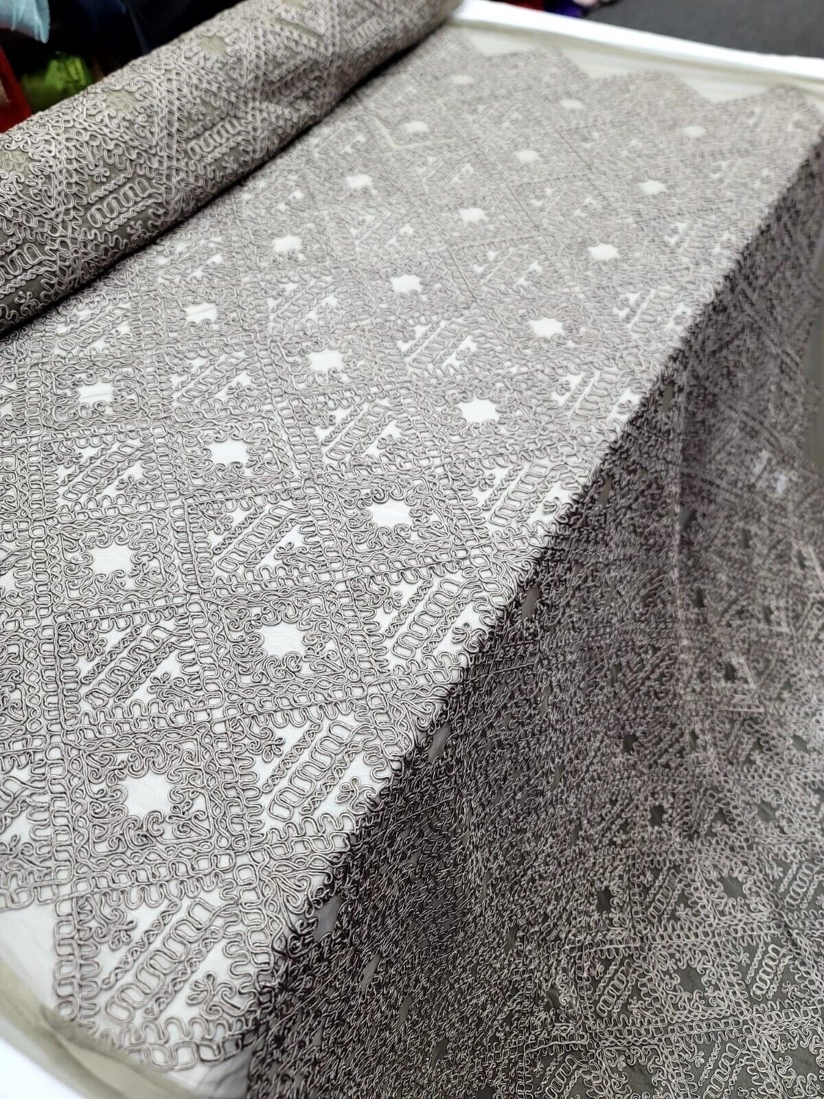 Embroidered Ribbon Lace Fabric Dark Olive Green