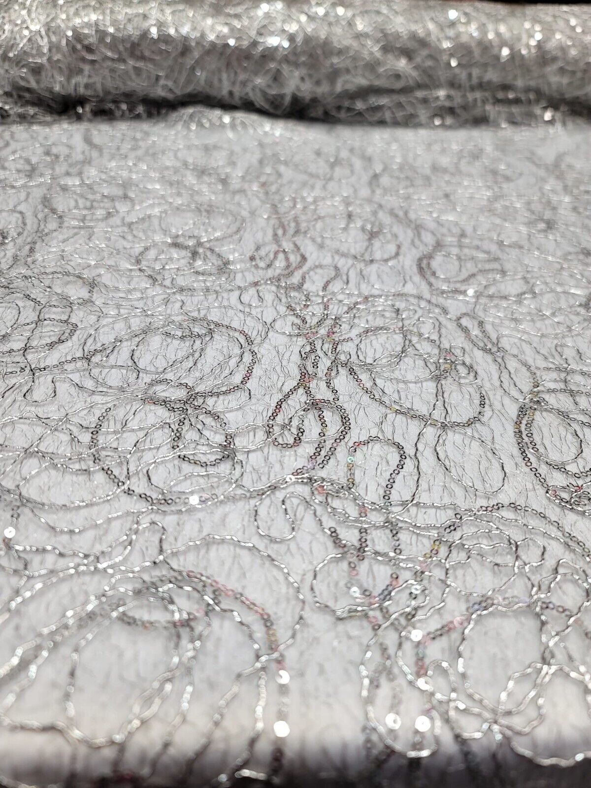 Sequin Mesh Spider Web Fabric Silver