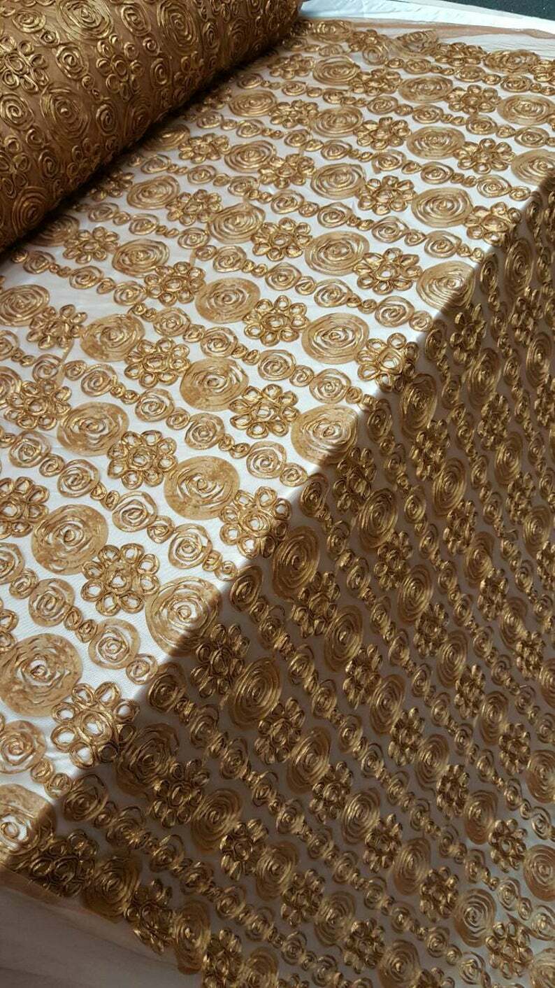 Copper Embroidered Lace Fabric