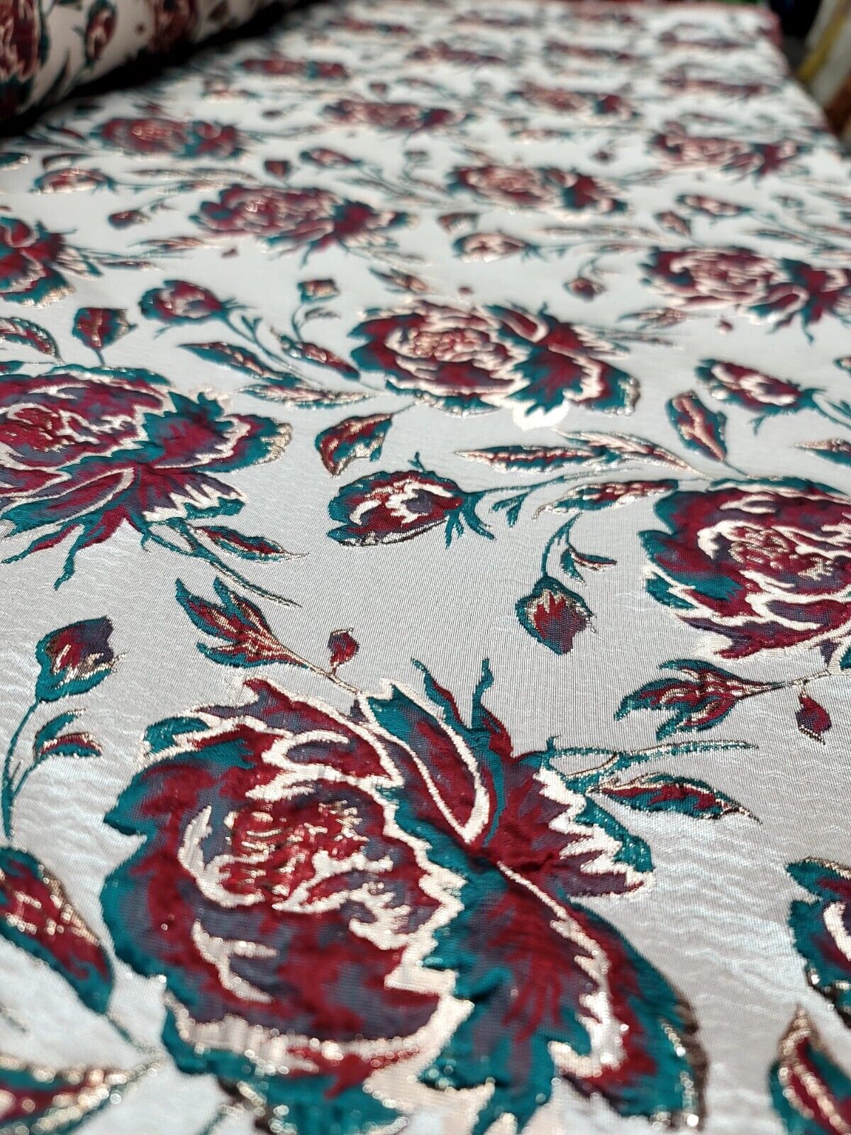 Red Brocade Floral Jacquard Fabric