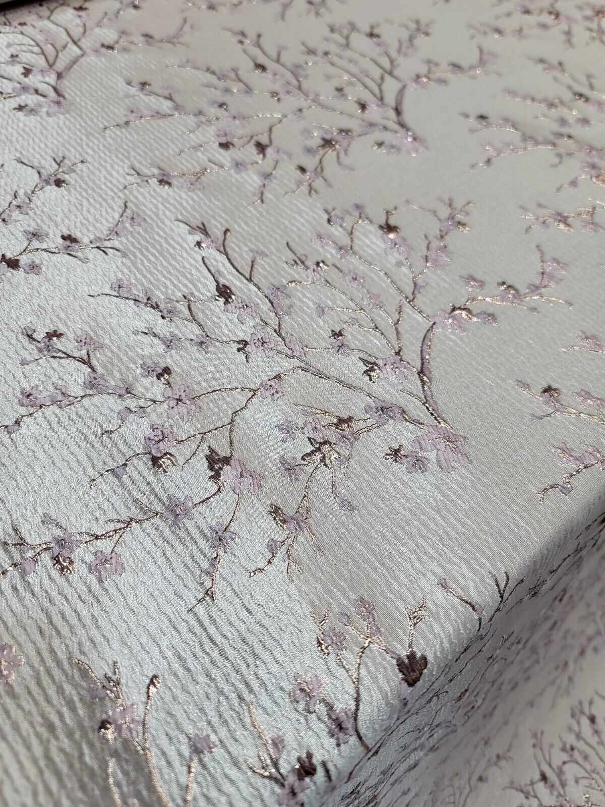 Metallic Floral Brocade Fabric Beige Pink Flowers