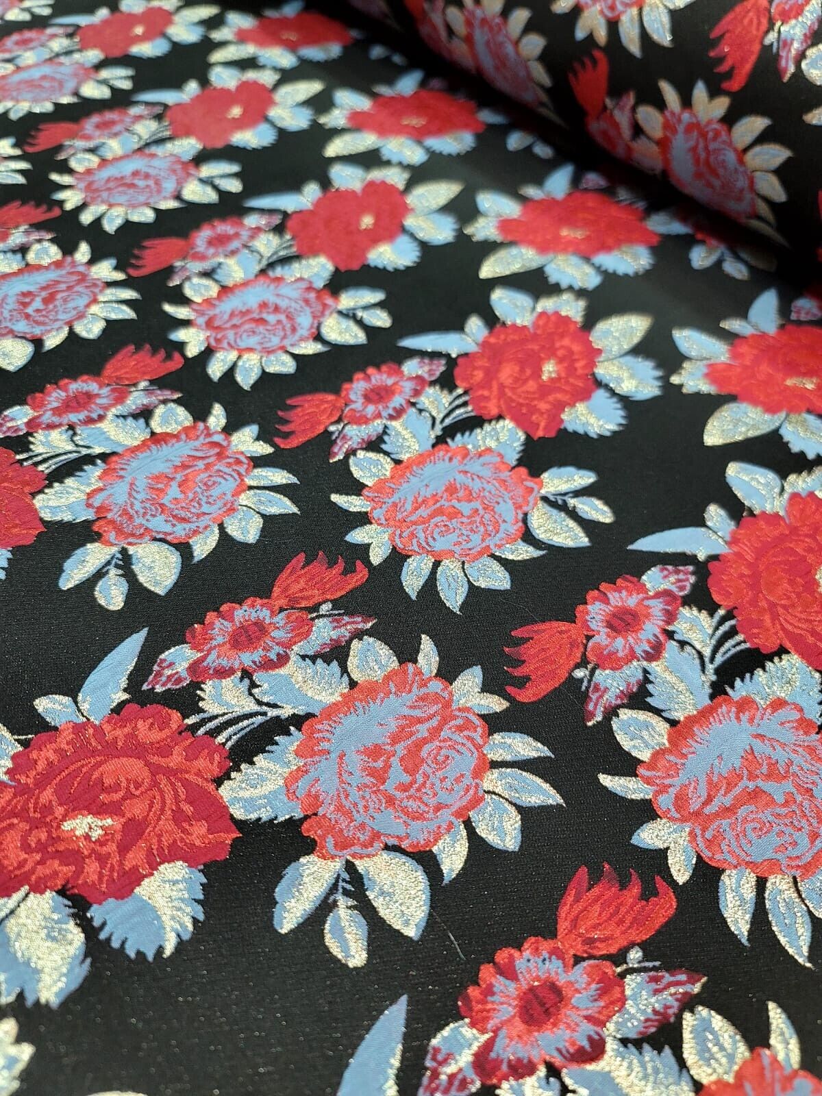 Brocade Jacquard Floral Black Fabric