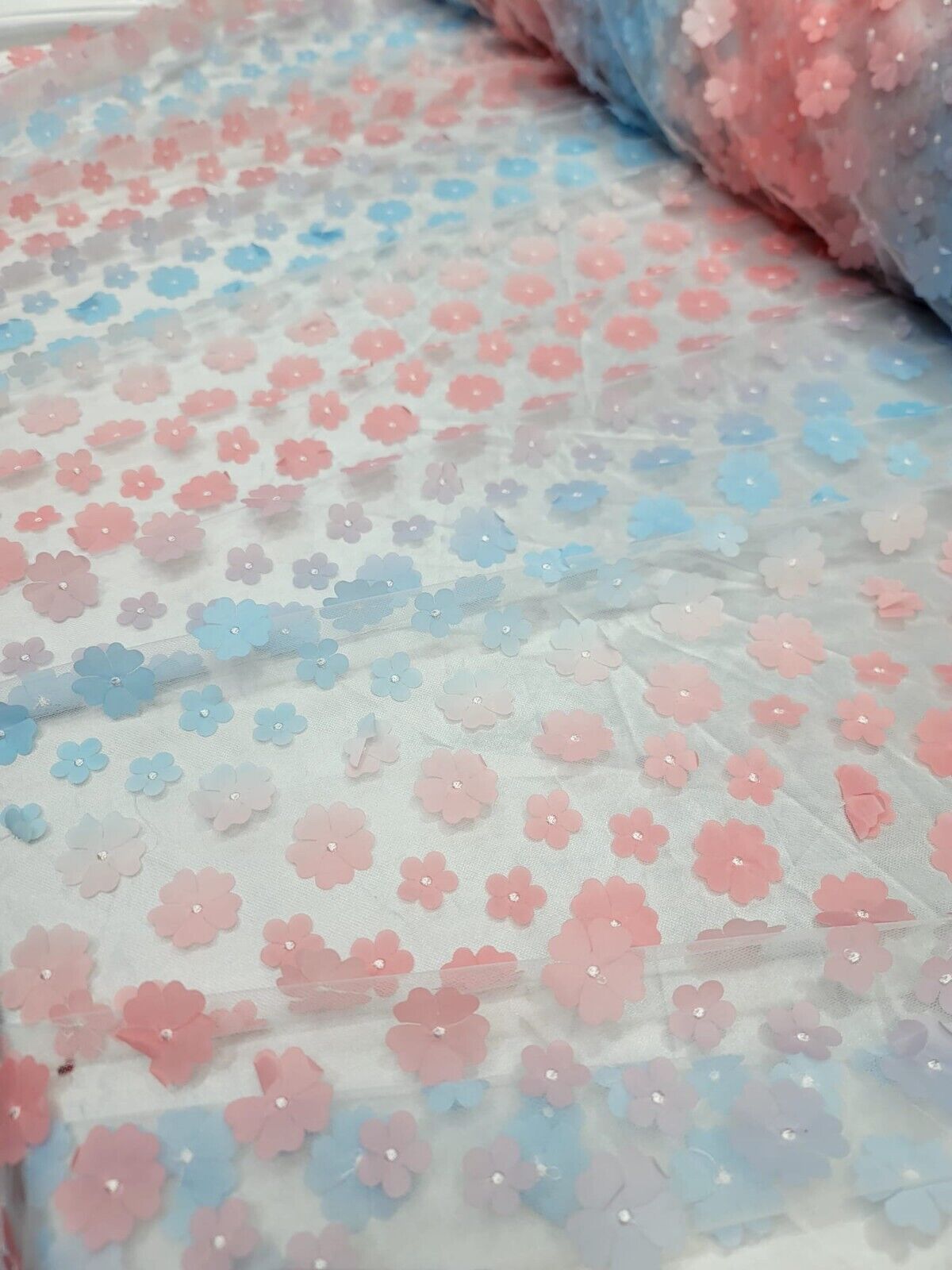 3D Floral Lace Multicolor Coral Blue