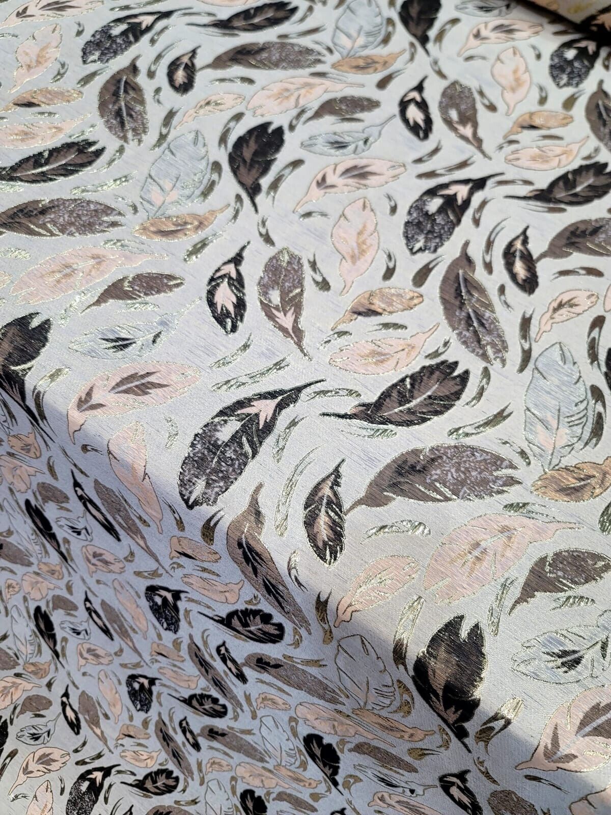 Brocade Metallic Brocade Fabric Beige Blush Leaves