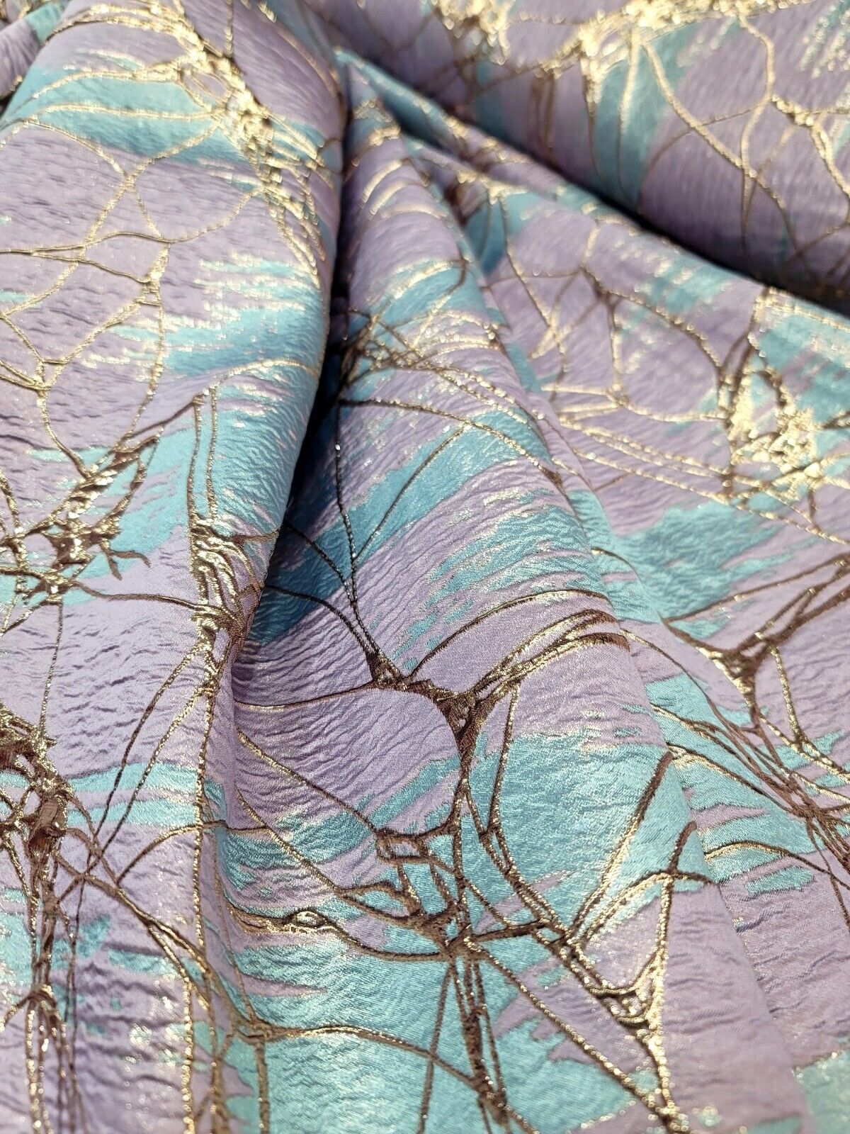 Brocade Jacquard Lavender Blue Rose Gold Metallic