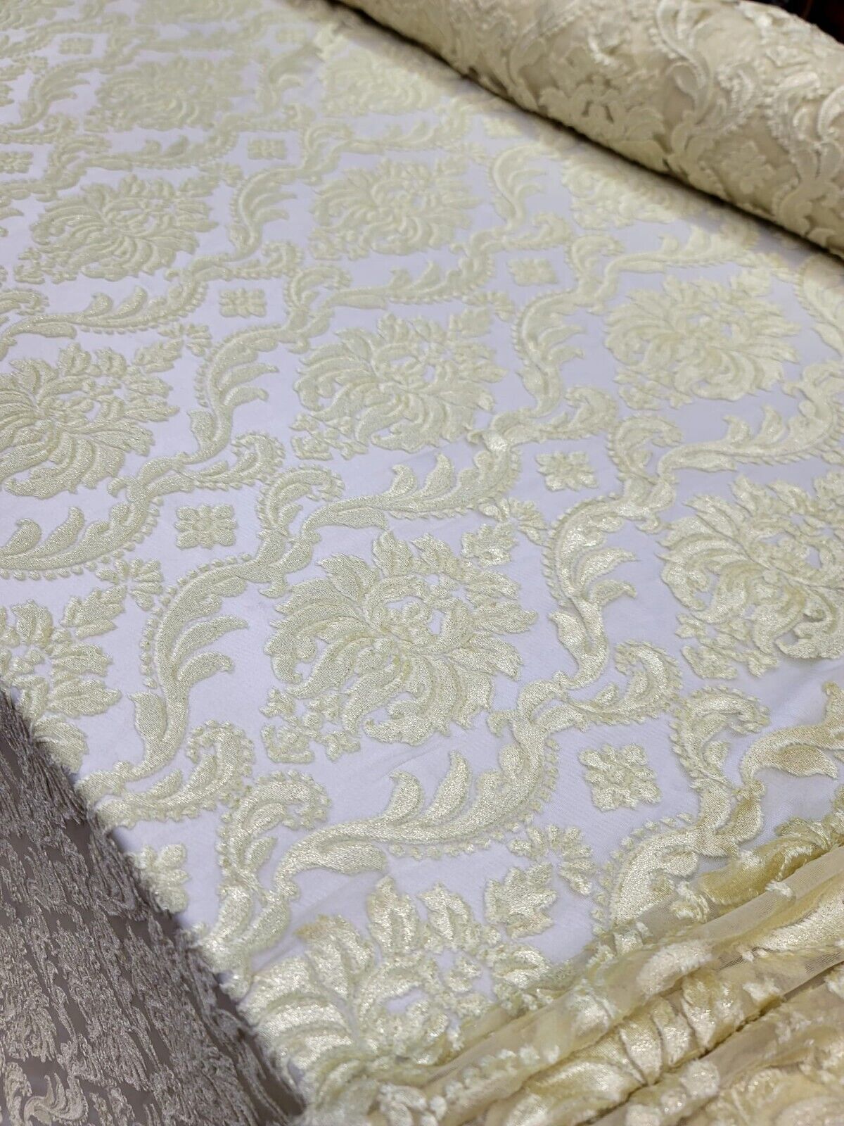 Embroidered Stretch Lace Fabric Sheer Floral Pale Yellow