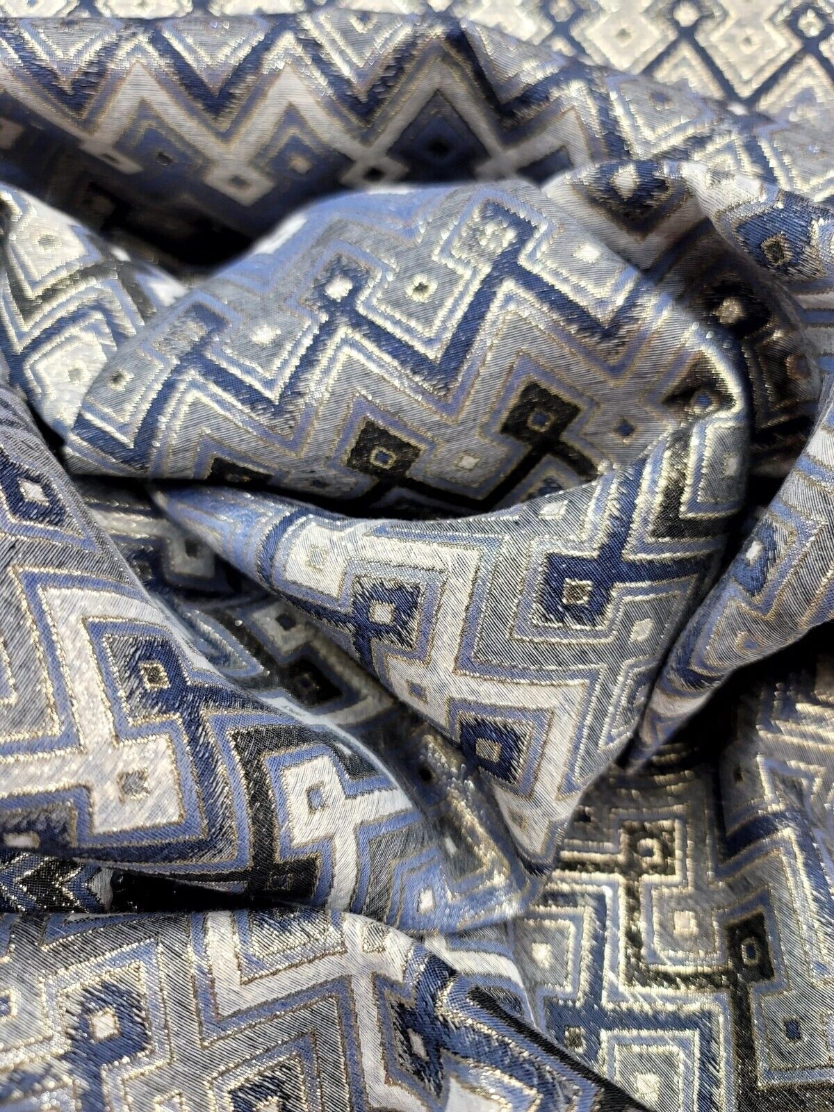 Metallic Brocade Fabric Teal Gold